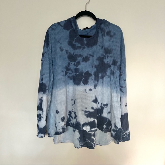 T Party Navy Blue Tie Dye Waffle Knit Hoodie Hooded Sweater Size L - Picture 7 of 8